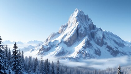 Fototapeta premium Majestic Winter Mountain Landscape: A Breathtaking View of Snow-Covered Peaks and Frozen Forests