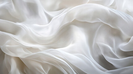 Obraz premium Whispers of silk chiffon draping gracefully over a couture gown, evoking a sense of ethereal beauty. Abstract textures flowing white cloth background