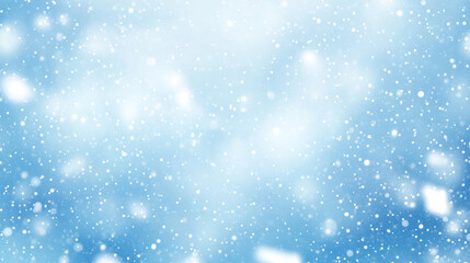 Obraz premium Snow falling on a light blue background with bokeh effect and soft winter atmosphere, Abstract Winter Horizon with Soft Blue Gradients and Delicate Snowflakes for Seasonal Designs