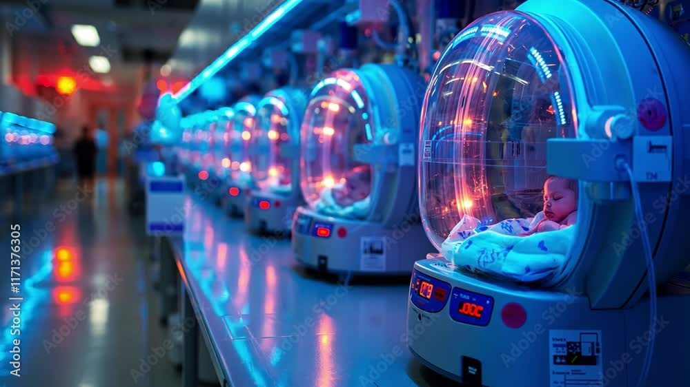 Poster this rows of incubators are carefully monitored, showcasing developing embryos in a sterile environm