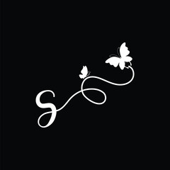 S Handwritten initial letter, S simple signature vector logo with butterfly shape variation, beauty, photography letter logo design. S