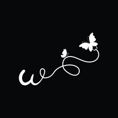 W Handwritten initial letter, W simple signature vector logo with butterfly shape variation, beauty, photography letter logo design. W