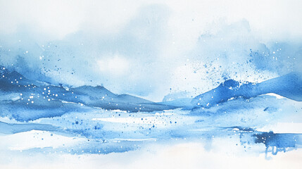 Abstract background featuring gradient shifts icy blue and silver tones and glowing particles backdrop, Abstract blue and white background with snowy effect.