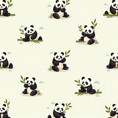 Cute Panda Seamless Pattern, Bamboo Forest - Cute & Kawaii
