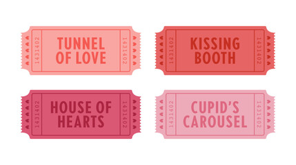 Valentines theme retro vintage admission ticket vector set