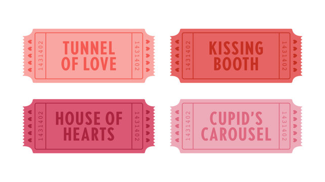 Valentines theme retro vintage admission ticket vector set