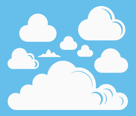 Cloud. Abstract white cloudy set isolated on blue background. Vector illustration