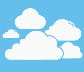 Cloud. Abstract white cloudy set isolated on blue background. Vector illustration