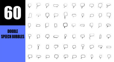 Obraz premium Set of doodle speech bubble, comic sticker, chat box and empty social media message balloon.