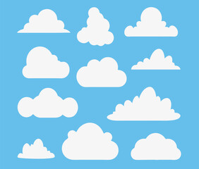 Cloud. Abstract white cloudy set isolated on blue background. Vector illustration
