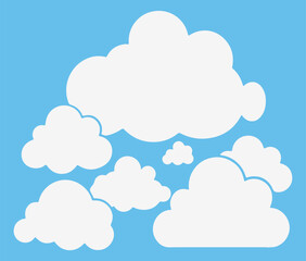 Cloud. Abstract white cloudy set isolated on blue background. Vector illustration