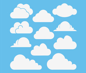 Cloud. Abstract white cloudy set isolated on blue background. Vector illustration