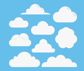 Cloud. Abstract white cloudy set isolated on blue background. Vector illustration