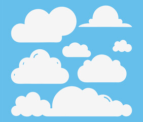 Cloud. Abstract white cloudy set isolated on blue background. Vector illustration