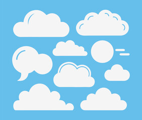 Cloud. Abstract white cloudy set isolated on blue background. Vector illustration