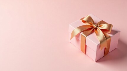 Obraz premium A delicately wrapped pink gift box with a gold ribbon, perfect for a special occasion