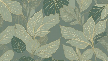 Fototapeta premium Stylish green and gold leaf wallpaper with a beautiful leaf motif, ideal for creating a fresh and natural ambiance.