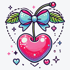 Art Product, Ballet, Ballet Heart cherry with bow in cartoon style. Cute trendy design. Funky illustration
