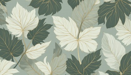 Fototapeta premium Stylish green and gold leaf wallpaper with a beautiful leaf motif, ideal for creating a fresh and natural ambiance.