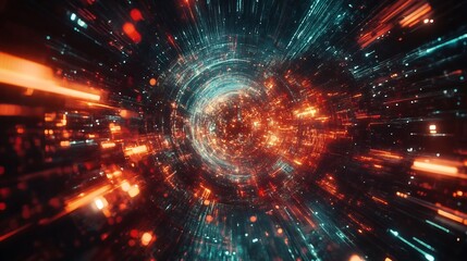 Fototapeta premium Abstract Digital Tunnel: A Journey Through Cyberspace