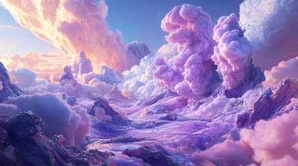 Ethereal watercolor of a sky filled with drifting clouds at dusk, the colors blending into a perfect backdrop, Holographic sky background rainbow backgrounds landscape.