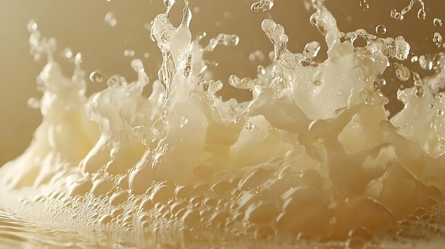 Creamy Liquid Splash Abstract Beige Fluid Texture Close up Macro Photography of Bubbly Cream