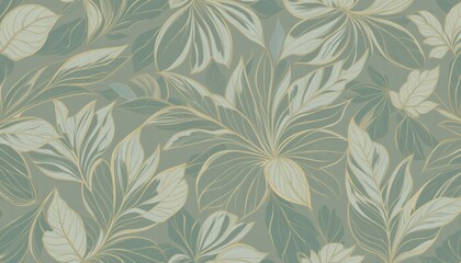 Fototapeta premium Stylish green and gold leaf wallpaper with a beautiful leaf motif, ideal for creating a fresh and natural ambiance.
