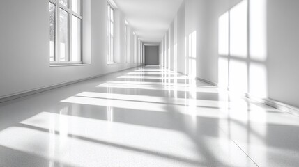 Fototapeta premium Sunlit White Corridor: Architectural Photography