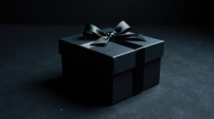 A Mysterious Black Gift Box with a Satin Ribbon Bow, Ready for a Special Occasion