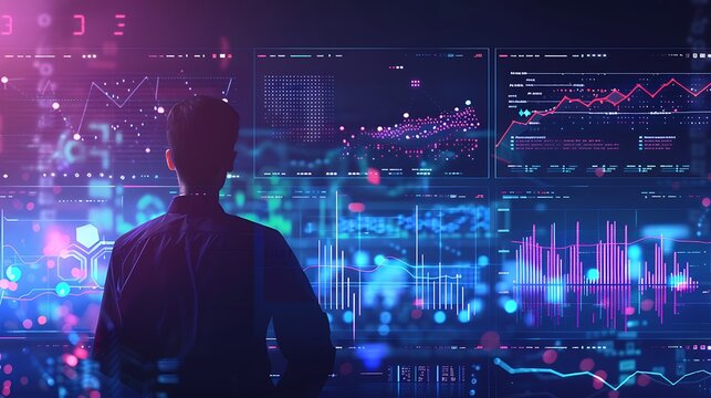 "A businessman analyzing business goals and performance targets, utilizing data insights and modern analytics tools to set clear objectives and optimize business outcomes for growth and success."

