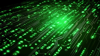 Fototapeta premium Glowing Green Circuit Board Data Stream Abstract