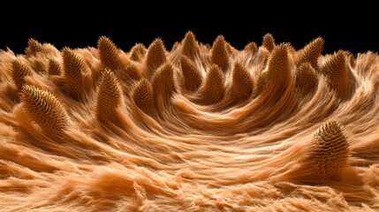 Obraz premium Abstract 3D render of a flowing, textured landscape with spiky formations.