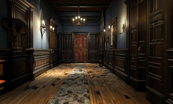 Victorian mansion interior hallway with gothic textures
