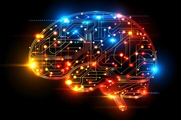 A Digital Illustration of a Human Brain in Detailed and Vibrant Artistic Style