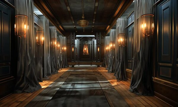 Haunting victorian hallway with gothic style and lighting