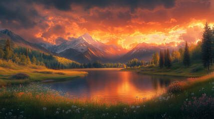 sunset in the mountains