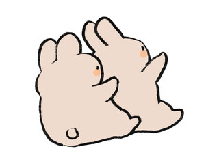 くっついたうさぎのゆるい手描きイラスト