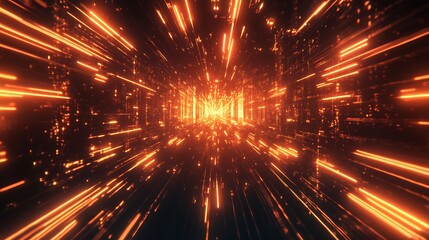 Naklejka premium Abstract Orange Light Tunnel: A Journey Through Digital Space