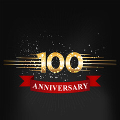 Anniversary 100 celebration banner. Happy anniversary with gold number banner