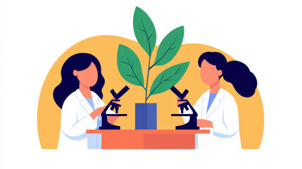 Research Lab concept. Scientists analyzing plant samples with microscopes in laboratory