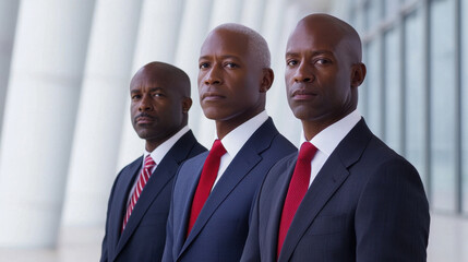 Fototapeta premium Research Lab concept. Confident businessmen in formal suits standing in modern office building