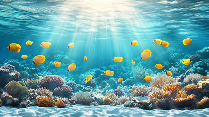 Naklejka premium coral reef and fishes