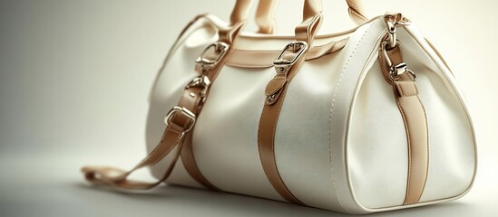 Elegant Off-White Leather Handbag with Beige Accents