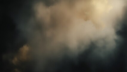 Smoke rising in a dark forest under a textured sky with clouds and mist