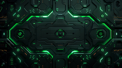 Futuristic Tech Panel with Green Neon Lights
