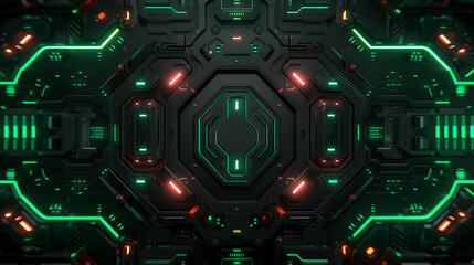 Fototapeta premium Futuristic Tech Panel with Green Neon Lights 