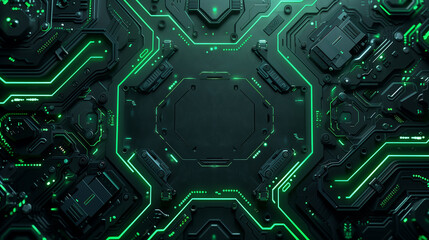 Fototapeta premium Futuristic Tech Panel with Green Neon Lights 