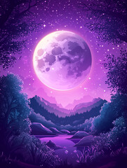 Naklejka premium landscape with moon and stars