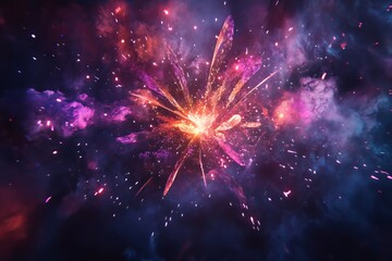 Fototapeta premium Abstract Cosmic Explosion Colorful Nebula Sparks