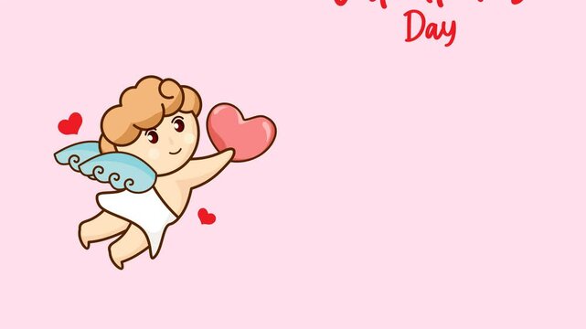 Happy Valentine's day background animation. Cupid with holding a big heart. animated stock video, cartoon style